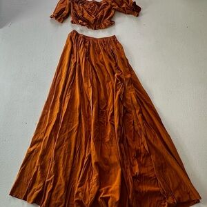 Maternity Boho Photoshoot Dress Rust Maxi Skirt and Top